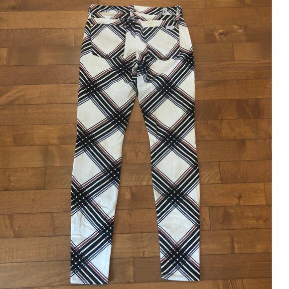 7 for all mankind Skinny Cream Velvet & Black Plaid Hoilday Pants size 27 - Picture 6 of 12